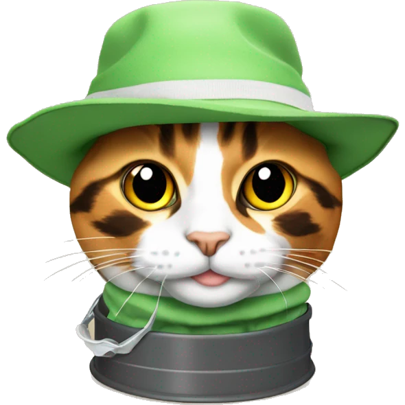 calico cat with marajuana bucket hat emoji