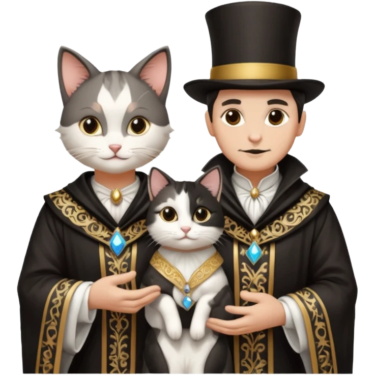 magician couple and their pet cat emoji