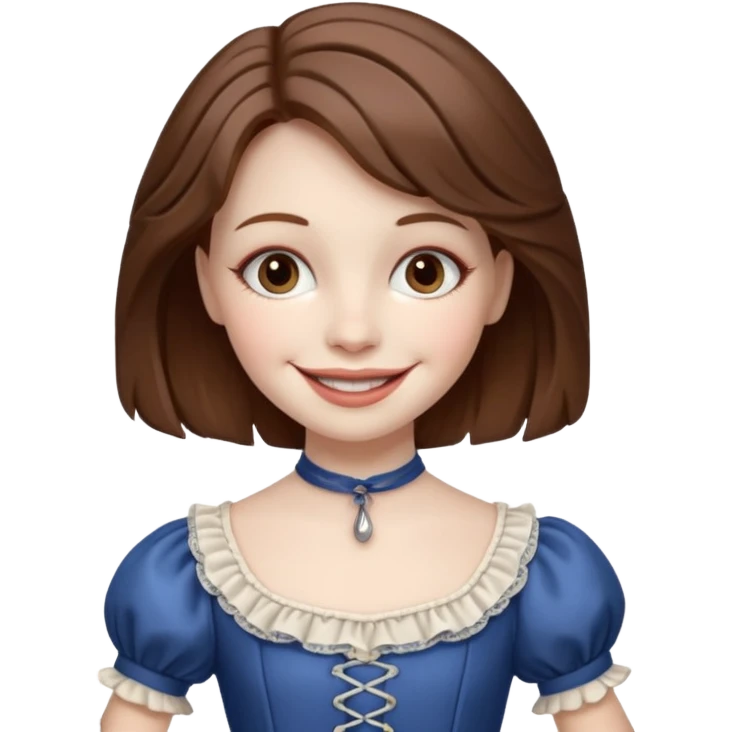 A marionette which is a girl with a brown hair and a beautiful smile emoji