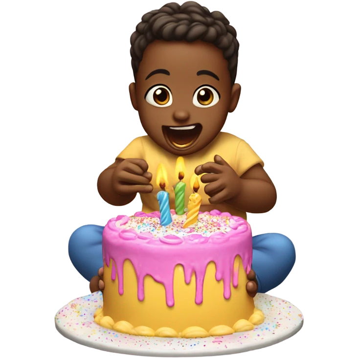 Baby eating birthday cake emoji