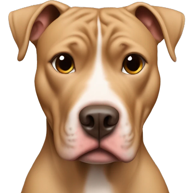 Tan beefy male pit bull with  petite long brown haired woman with bangs emoji