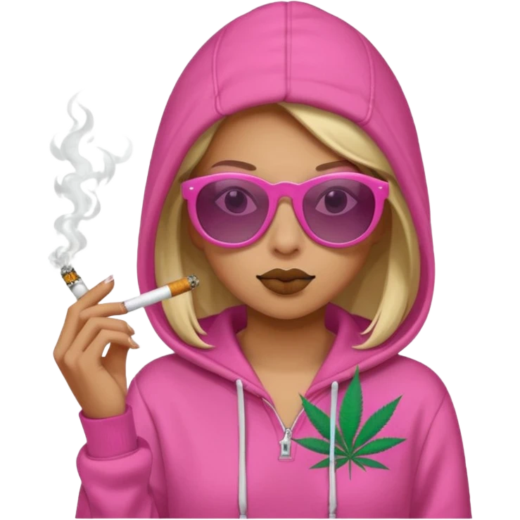 girl smoking weed with pink hoodie with shades emoji