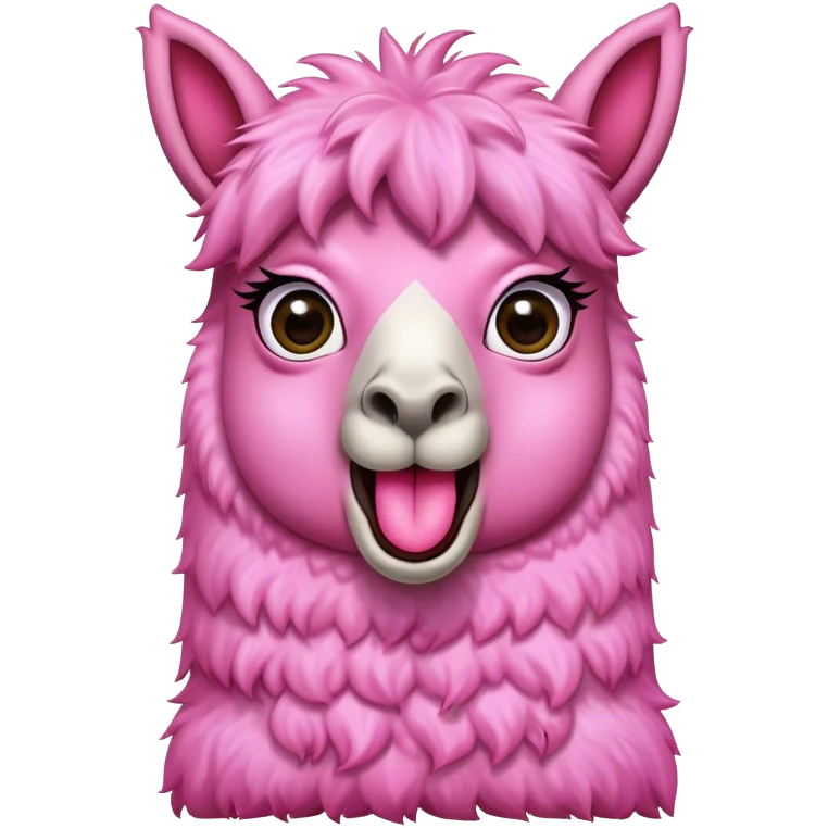 a pink llama with a surprising face, wide eyes, long tongue  emoji
