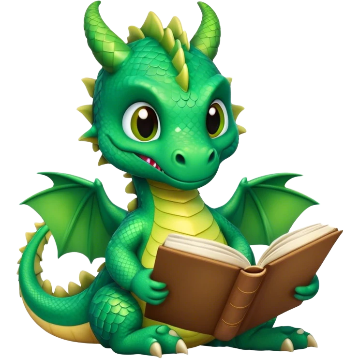 Cute dragon reading a book emoji