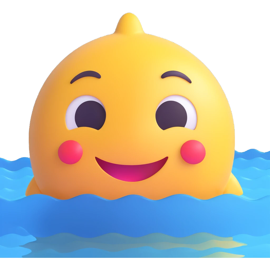 Create an ocean emoji that looks exactly like the reference image in iOS emoji style. It should be 3D, shiny, with smooth gradients, soft shadows, and sunlight reflecting on the water, capturing the classic emoji look. Add a soft shadow under the water. emoji