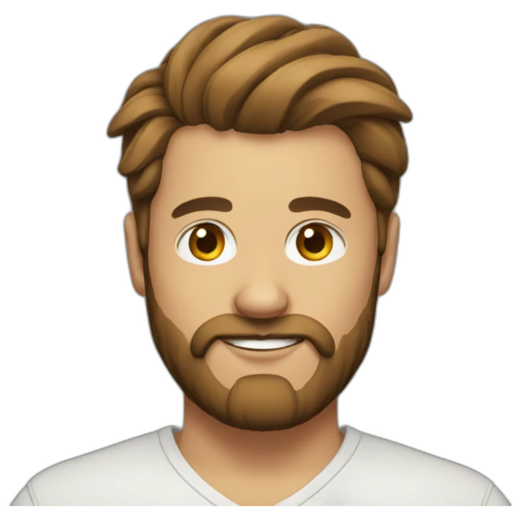 Man with bun and beard with brown hair emoji