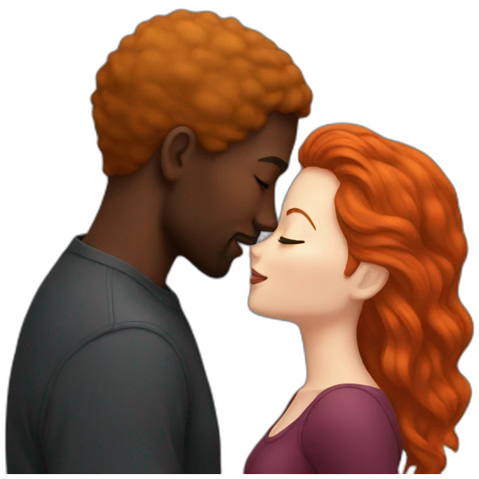black man and a redhead kissing emoji