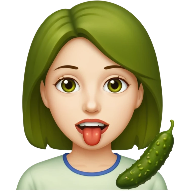 Naked woman pickle in mouth emoji