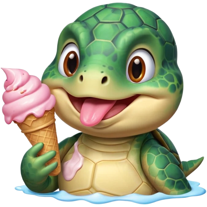 cute turtle portrait, head and shoulders only, licking an ice cream cone, funny happy expression, 3D cartoon, mobile game icon style, clean background, no text, no watermark
 emoji