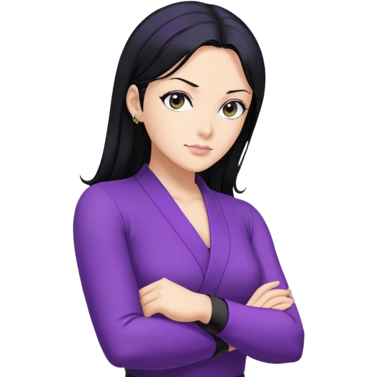 Nico Robin with black hair, purple outfit, arms crossed emoji