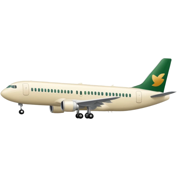 emoji: long passenger airplane, light beige (milky), only dark green (#173e12) inserts, no other colors, Apple emoji style, no text emoji