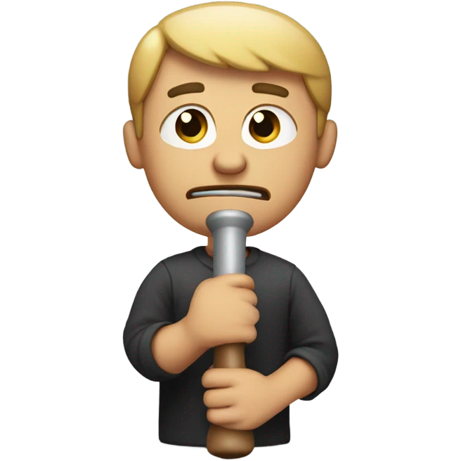 Man using shake weight with sad face emoji