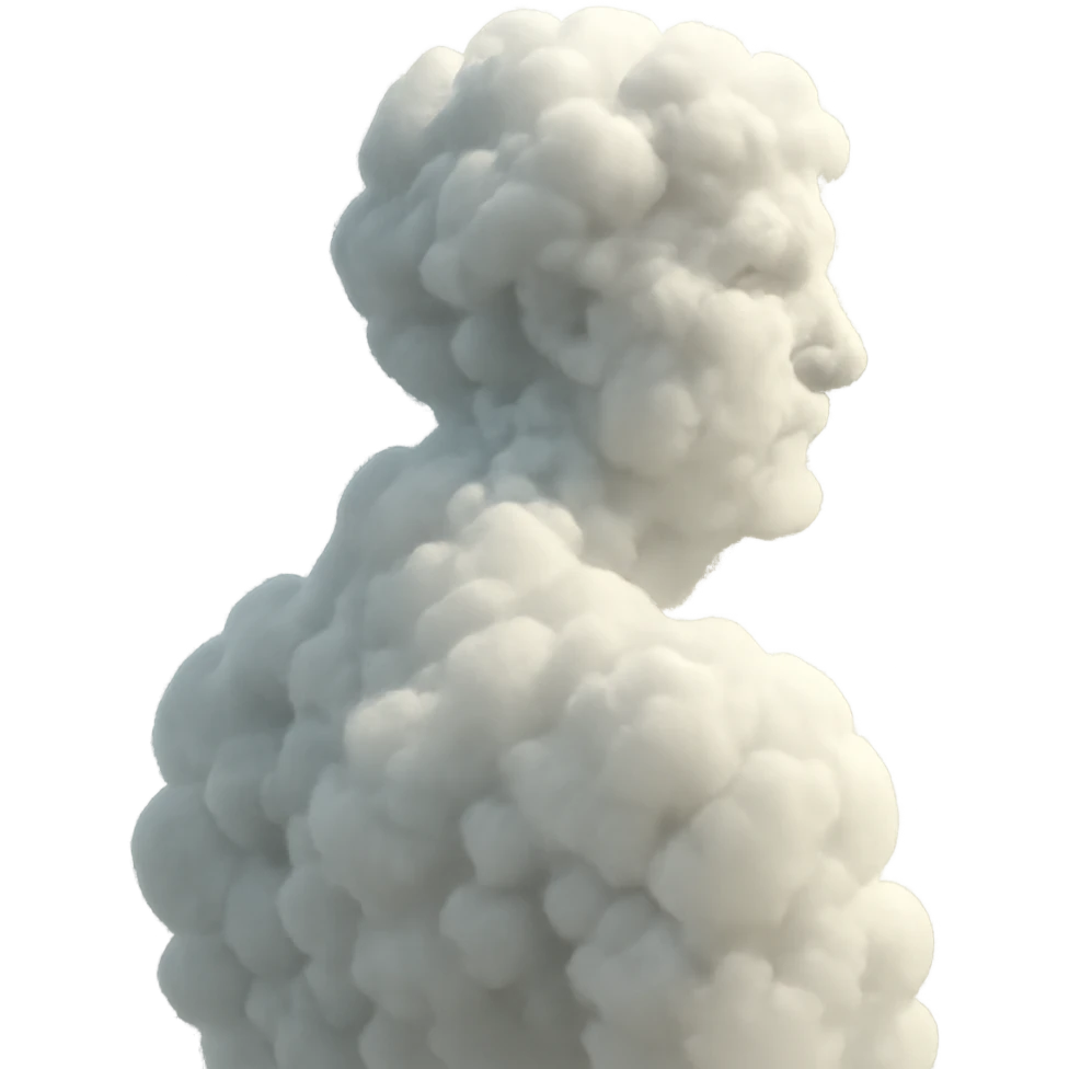 person made entirely of voluminous clouds, shoulder view, looking straight emoji