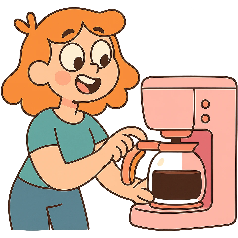 pastel pink coffee machine, calArts 2010s cartoon style, minimal details, playful emoji