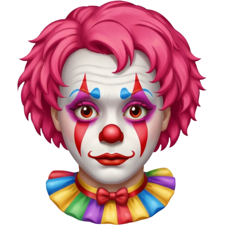 red glitter clown with the sad facial expression emoji
