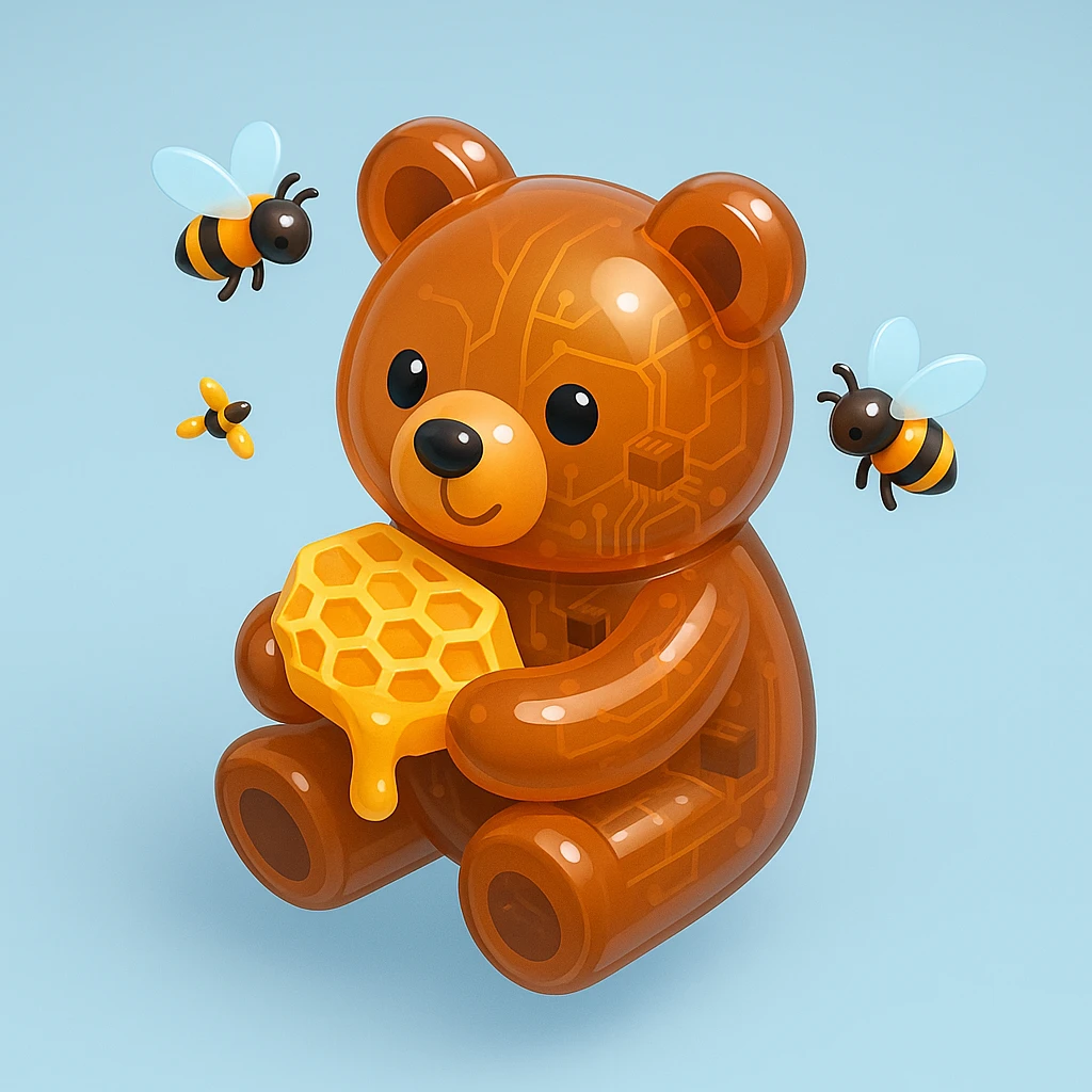 bear eating honeycomb with bees flying around emoji