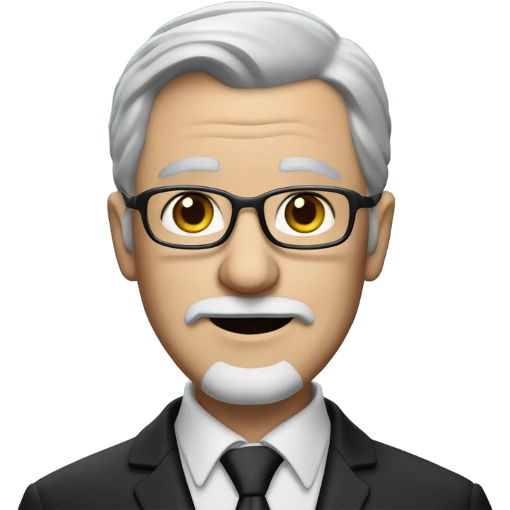 60 year old Caucasian male with grey hair, glasses and a grey goatee beard wearing a black dinner suit. Make the man's eyes BLUE emoji