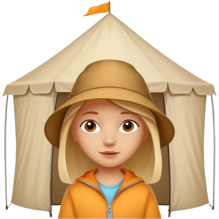 Seven-year-old White girl on a trip under a tent emoji