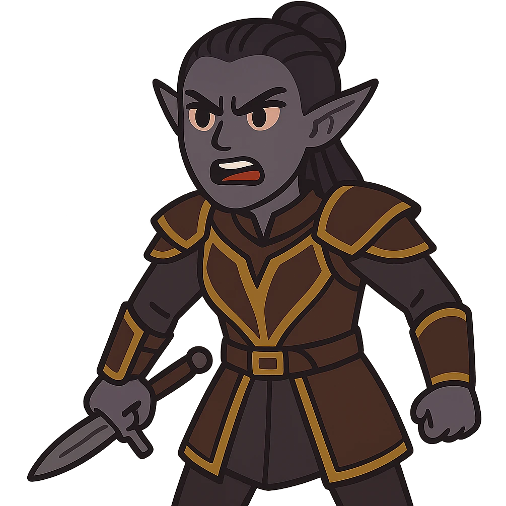 flat toon style illustration of Umbralma from Baldur's Gate 3 with angry expression emoji