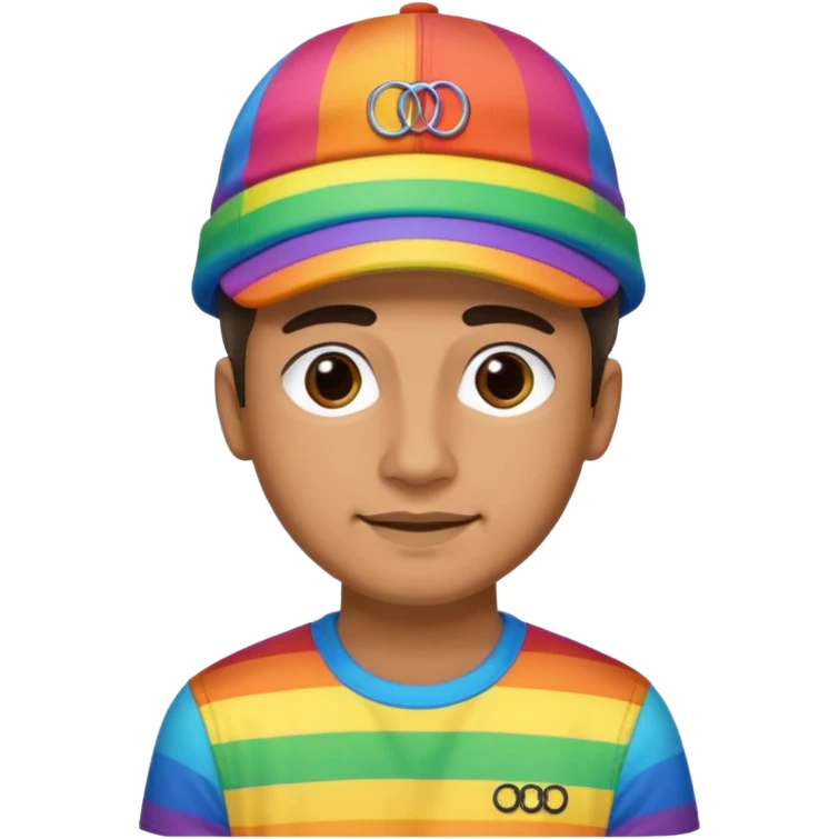 Guy with Audi hat and rainbow shirt emoji