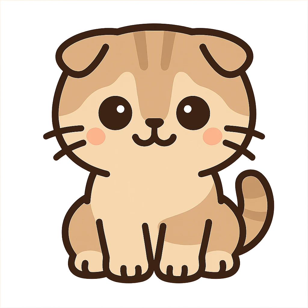 flat toon kawaii scottish fold kitten sitting, twitter style emoji emoji
