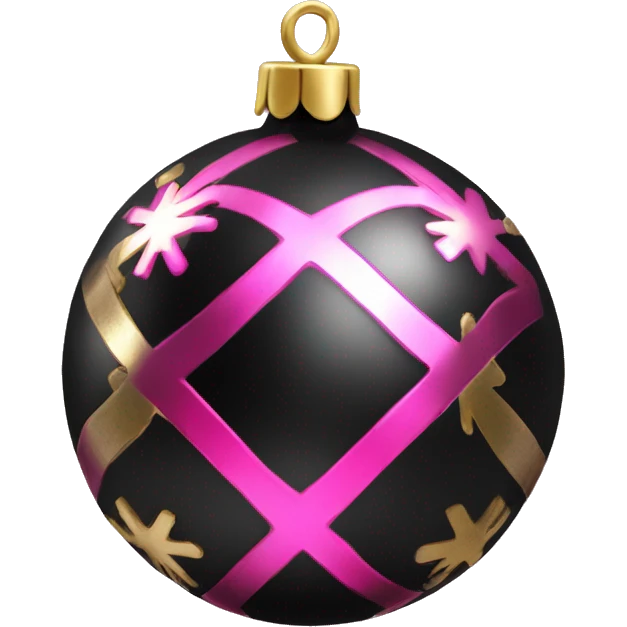 Realistic black and pink metallic christmas bauble with gold accents.  emoji