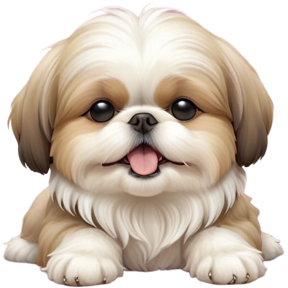 Cinematic Cute Yawning Shih Tzu Portrait Emoji, Head gently tilted with an irresistibly cute yawn and sleepy, half-closed eyes, showcasing a luxurious, fluffy fur in gentle pastel tones, simplified yet endearingly detailed, glowing with a soft, drowsy radiance, high shine, exuding tender, sleepy charm, styled with a delicate, soft glowing outline, capturing the essence of a Shih Tzu caught in a moment of adorable, sleepy bliss! emoji