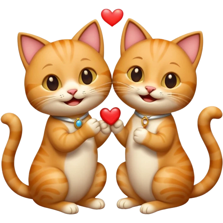 one happy cat proposing marriage to another happy cat, joyful, expressive, with a ring or proposal gesture, emoji style emoji