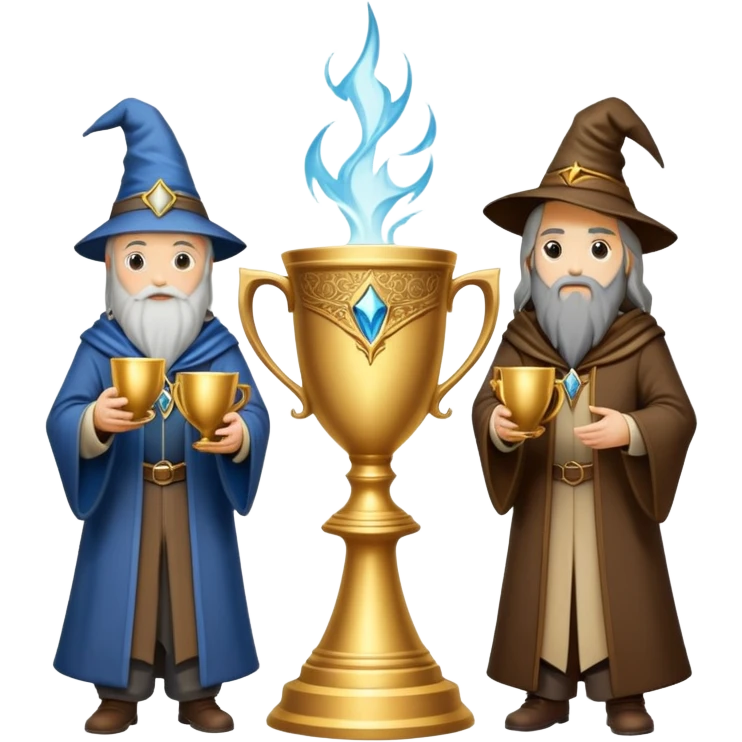 three wizards standing around the Triwizard Cup from Harry Potter emoji