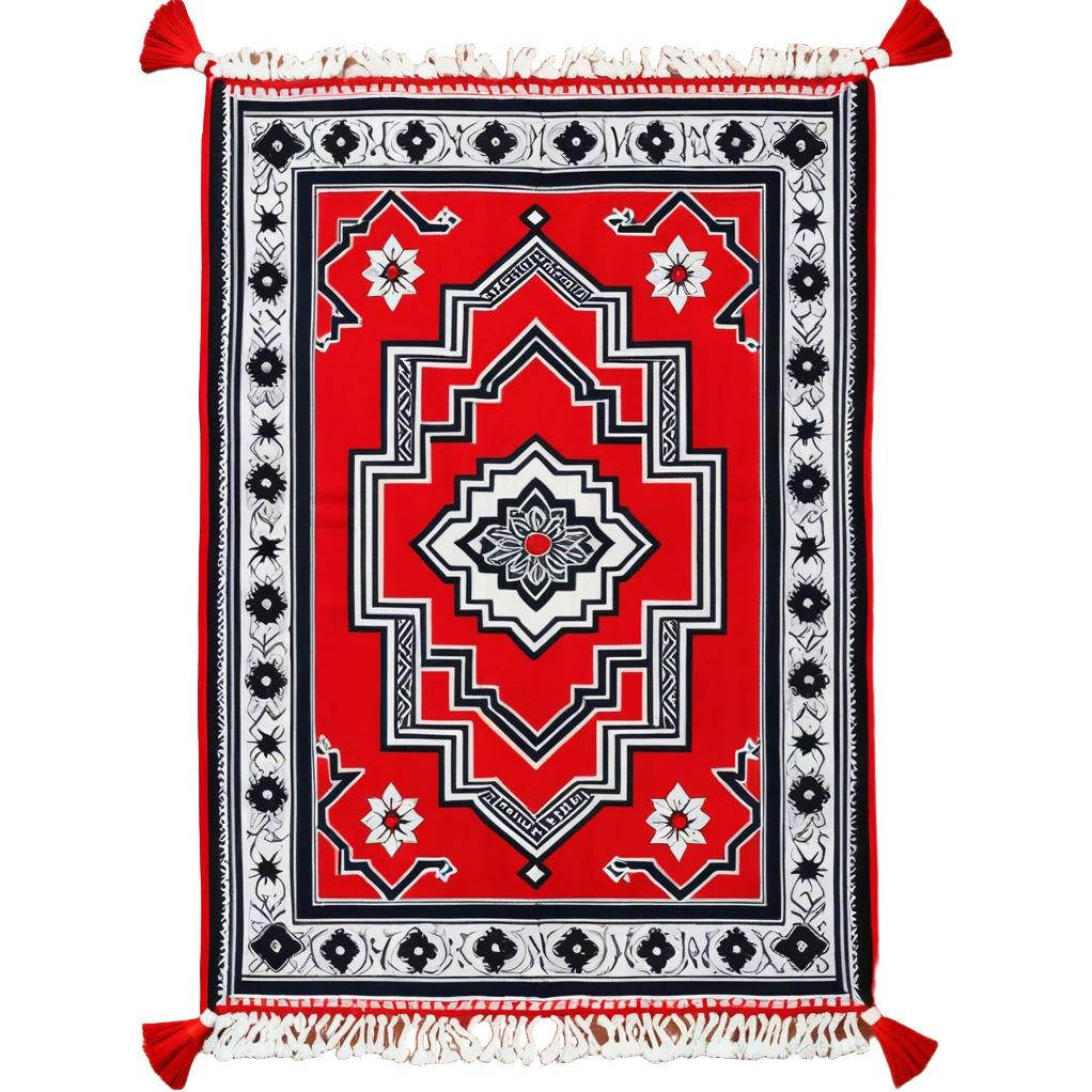 Long rectangular red with white tassels prayer mat with geometric Andalusia pattern  emoji