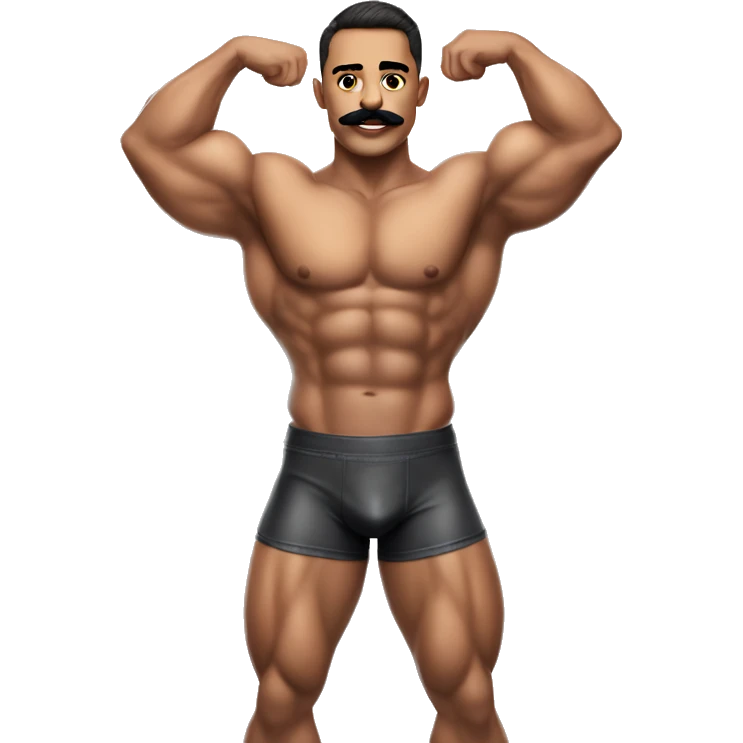gay bodybuilder in jock with mustache underwear realistic emoji