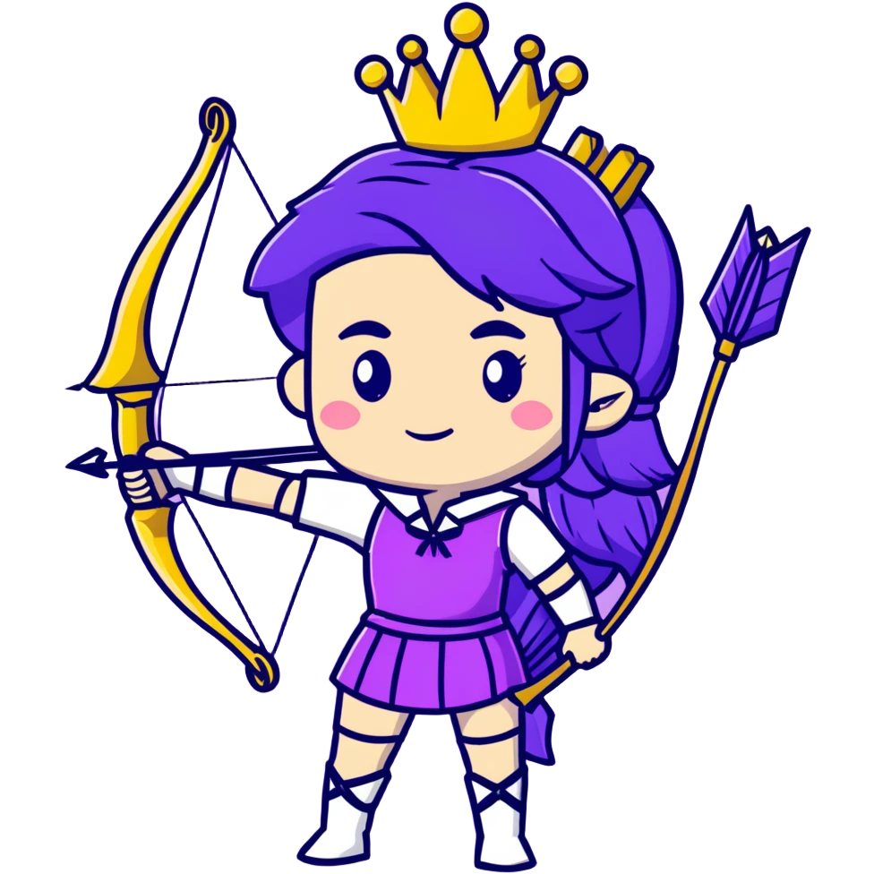 Archer Queen from Clash of Clans with purple hair, crown, bow and arrow, purple outfit emoji