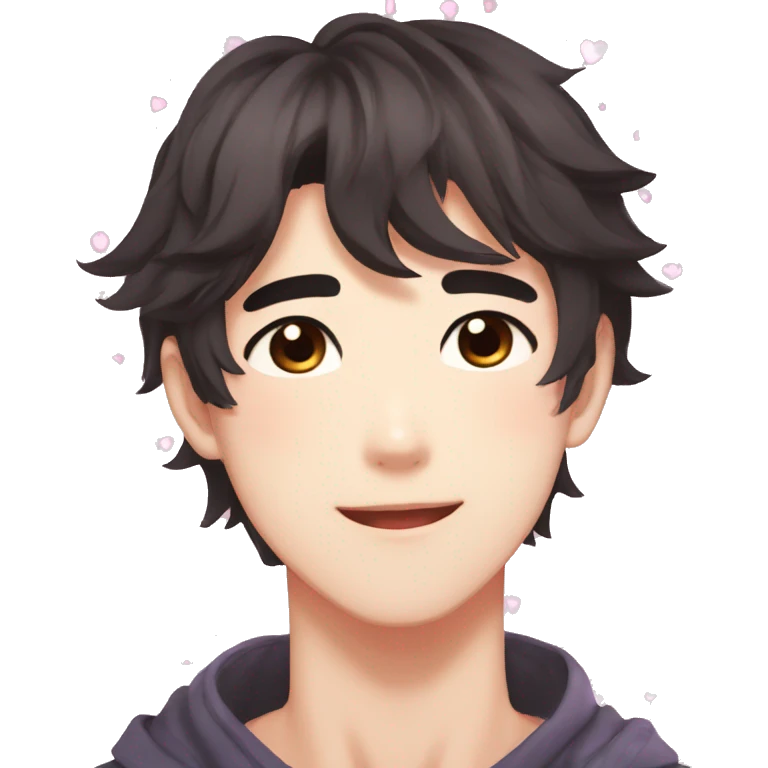 Gorgeous bright sparkly romantic Asian anime guy with blushing face aesthetic trending style outside emoji