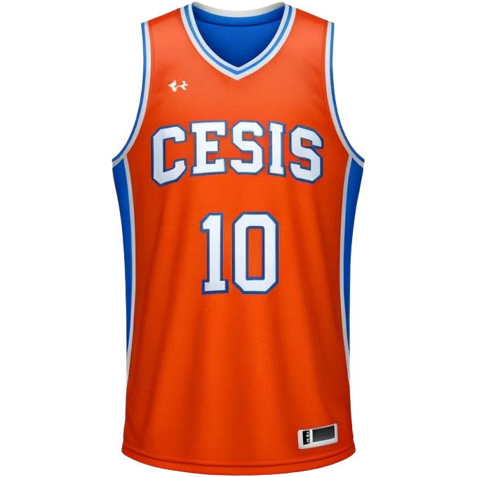 Cinematic Realistic image of a basketball jersey rendered in bold team colors with finely textured fabric and realistic creases, set against an energetic court backdrop with bright, dynamic lighting emoji