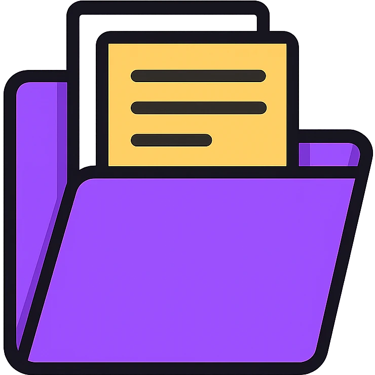 purple folder with papers inside, color outline icon style emoji