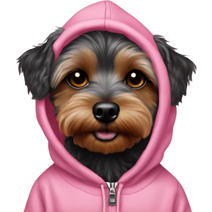 black blind in one eye yorkiepoo in pink hoodie  emoji