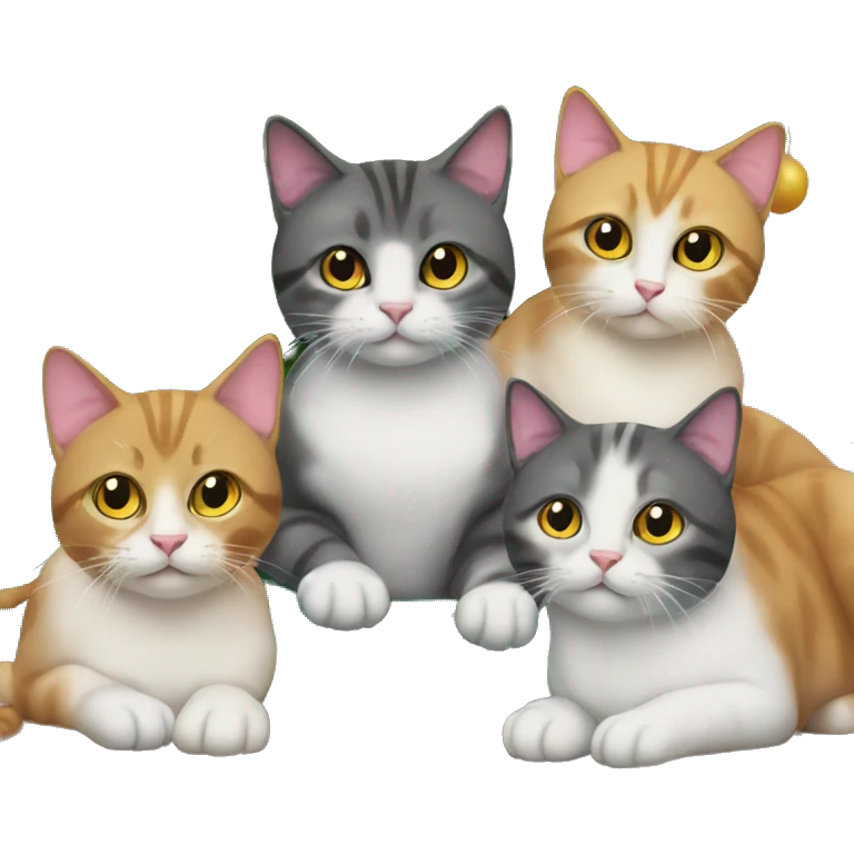 Four cats sitting under a Christmas tree  emoji