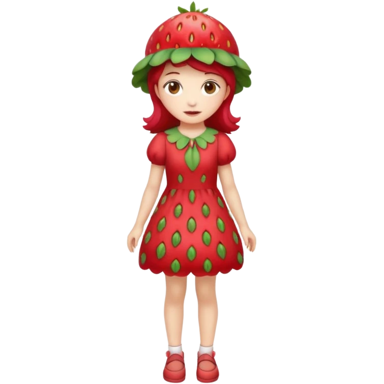 Strawberry shortcake human girl full body and legs with a strawberry hat on her head and dress without a cake emoji