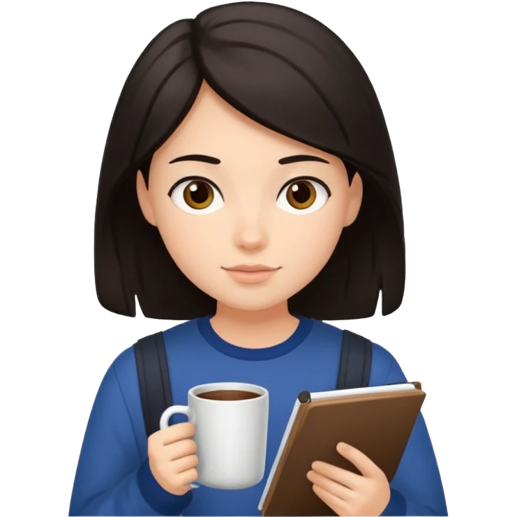 Student + notes + mug, Library Visitor. emoji