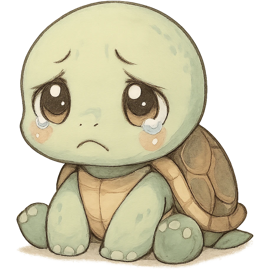 cute anime turtle, sad expression, cute style, detailed, soft colors emoji