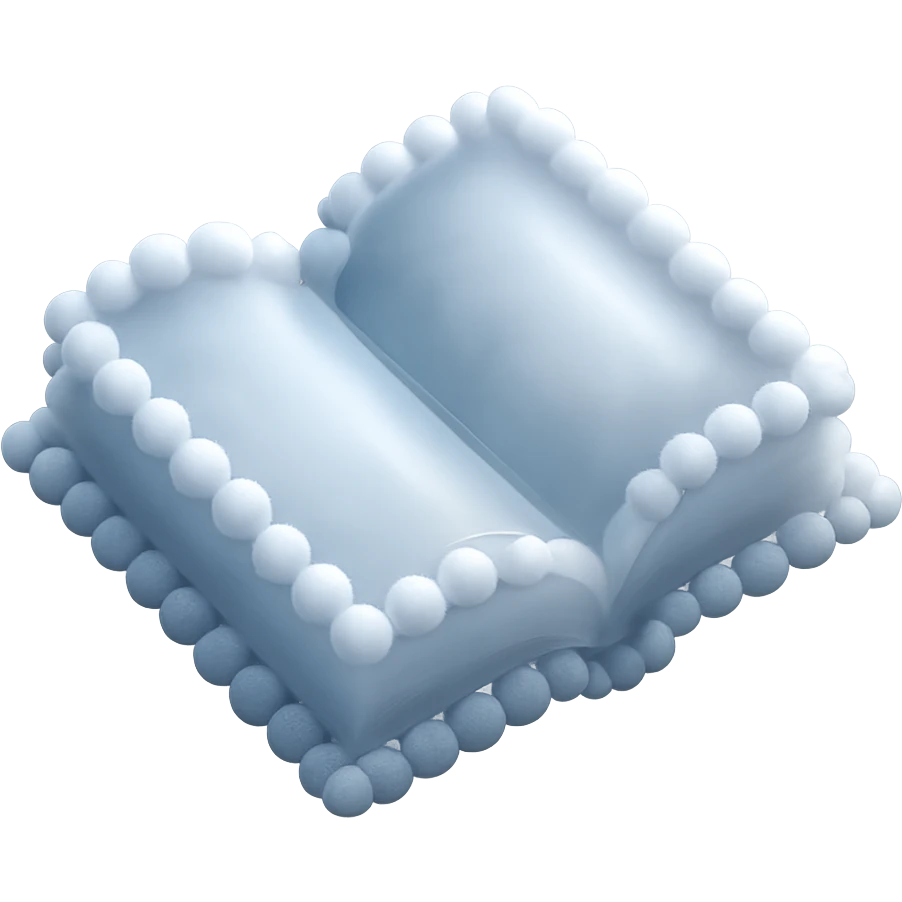 top view of a thick open book made entirely of small, very bright white fluffy convex clouds, matte glass style emoji