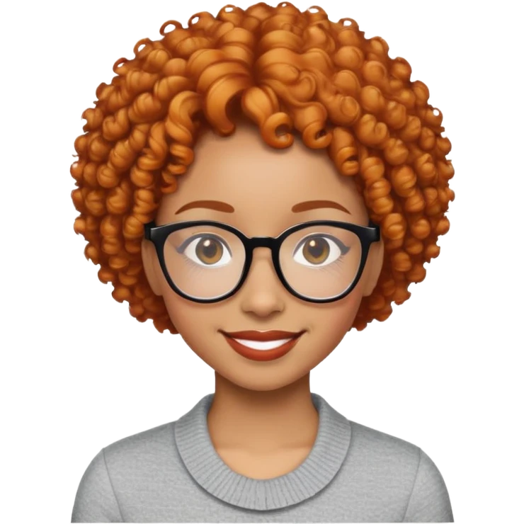 light skin black woman with short ginger curly hair and glasses, smiling emoji