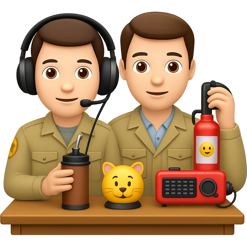 Add headphones to the amateur radio man while keeping the mate and thermos on the table. Maintain a transparent background. The style should be similar to the original image. emoji
