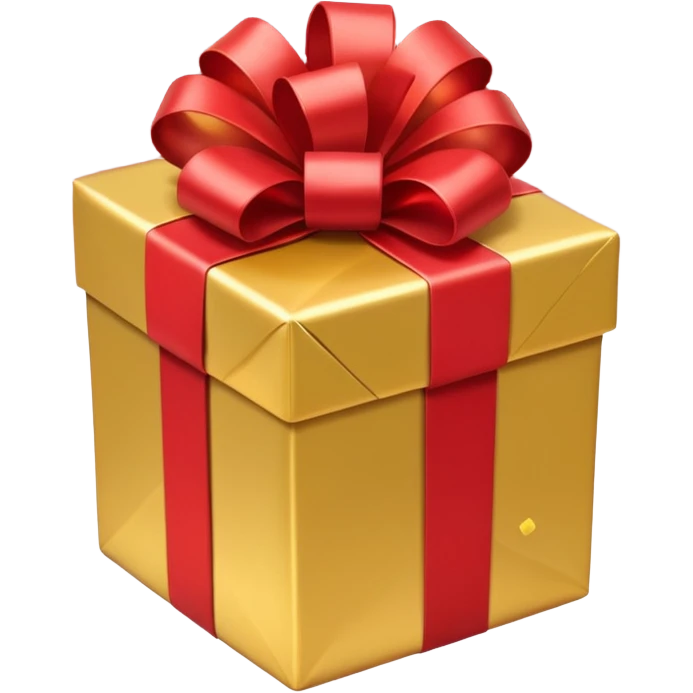 present with gold wrapping and red ribbon with top off and confetti coming out emoji
