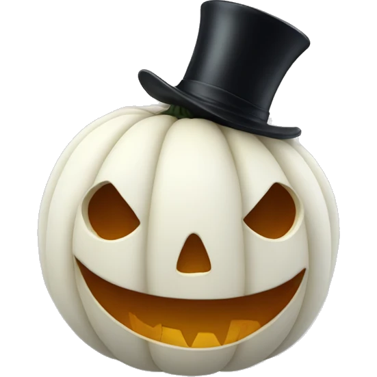 a white pumpkin with a face with a tongue out and a top hat  emoji