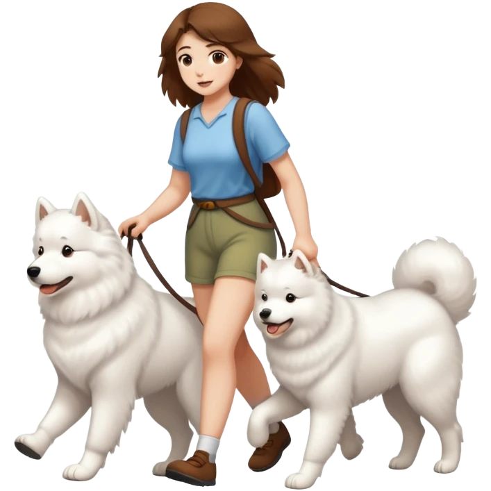 Brown-haired girl walks a Samoyed emoji