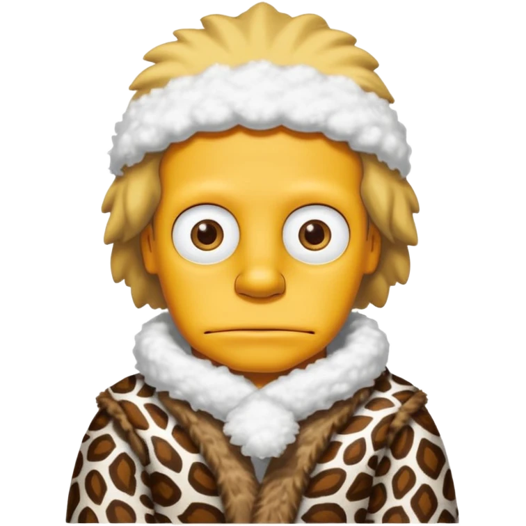 a simpson wearing ancient animal skin cloth with snow, half body, icon emoji