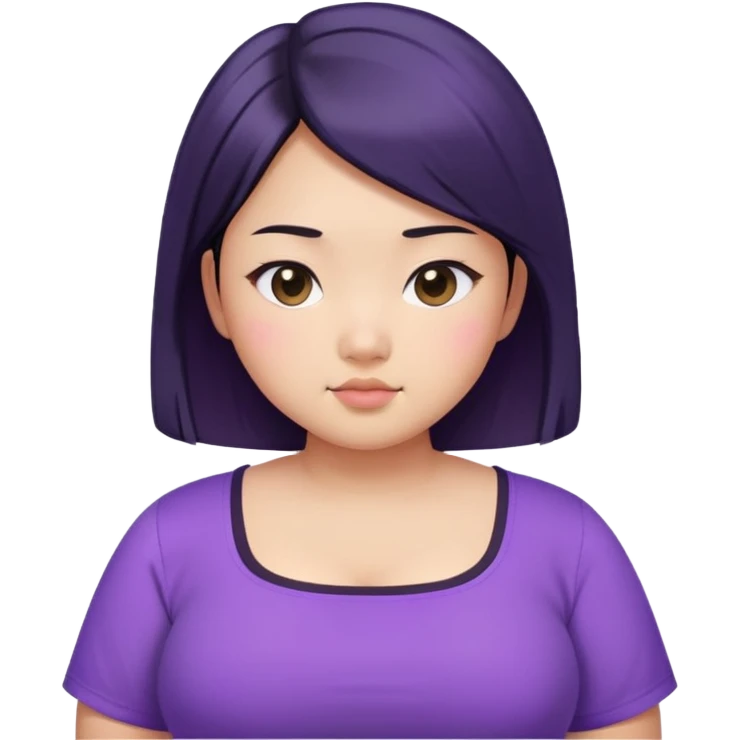 a girl that is asian, chubby, has black waist length hair, and cool tone skin with purple square neck shirt.   emoji
