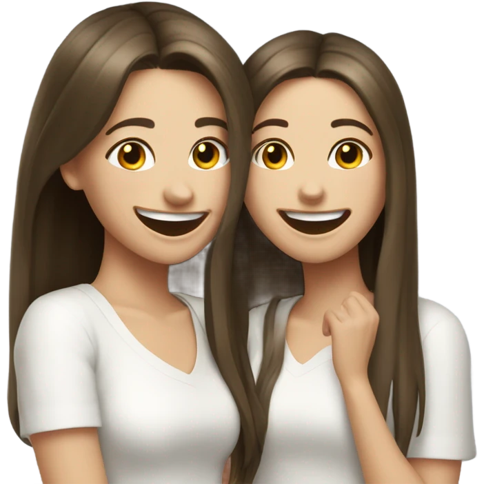 2 white brunette girls laughing together having fun emoji
