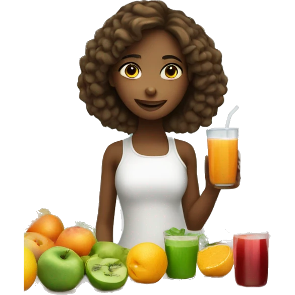 Girl with her juicing stand for healthy organic juices emoji
